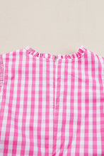 Load image into Gallery viewer, Ruffled Plaid Mock Neck Cap Sleeve Blouse