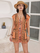 Load image into Gallery viewer, Printed V-Neck Cap Sleeve Romper