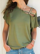 Load image into Gallery viewer, Asymmetrical Neck Short Sleeve T-Shirt