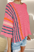 Load image into Gallery viewer, Striped Boat Neck Three-Quarter Sleeve Knit Top