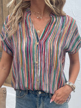 Load image into Gallery viewer, Striped Notched Short Sleeve Blouse