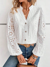 Load image into Gallery viewer, Cutout Notched Long Sleeve Blouse