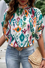 Load image into Gallery viewer, Printed Mock Neck Half Sleeve Blouse