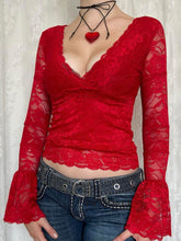 Load image into Gallery viewer, Lace Surplice Long Sleeve Blouse