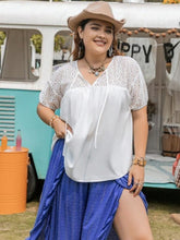 Load image into Gallery viewer, Plus Size Tie Neck Short Sleeve Blouse