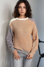 Load image into Gallery viewer, Color Block Round Neck Drop Shoulder Sweater
