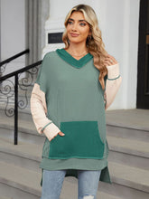 Load image into Gallery viewer, Double Take Contrast Hooded Long Sleeve Top