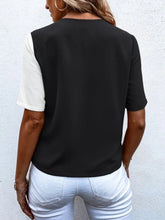 Load image into Gallery viewer, Decorative Button Surplice Short Sleeve Blouse
