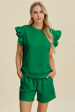 Load image into Gallery viewer, Double Take Full Size Texture Round Neck Ruffle Sleeve Top and Shorts Set