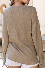 Load image into Gallery viewer, Quarter Button Round Neck Dropped Shoulder Knit Top