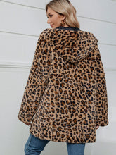 Load image into Gallery viewer, Fuzzy Leopard Hooded Long Sleeve Jacket