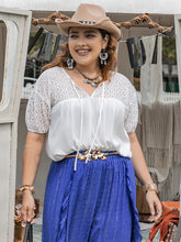 Load image into Gallery viewer, Plus Size Tie Neck Short Sleeve Blouse