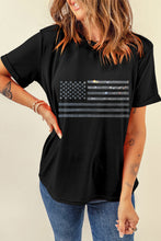 Load image into Gallery viewer, Rhinestone US Flag Round Neck Short Sleeve T-Shirt