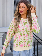 Load image into Gallery viewer, Flower Round Neck Long Sleeve Sweater