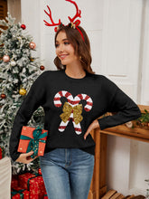 Load image into Gallery viewer, Sequin Candy Cane Round Neck Long Sleeve Sweater