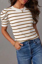 Load image into Gallery viewer, Striped Round Neck Puff Sleeve Knit Top