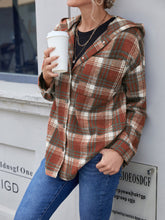 Load image into Gallery viewer, Plaid Button Up Long Sleeve Hooded Jacket
