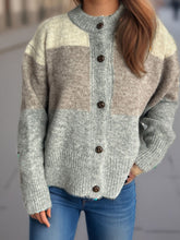 Load image into Gallery viewer, Color Block Round Neck Button Up Cardigan