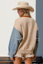 Load image into Gallery viewer, Double Take Full Size Star Pattern Raw Edge Denim Sleeve Sweater