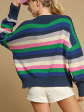 Load image into Gallery viewer, Contrast Striped Round Neck Long Sleeve Sweater