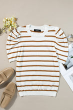 Load image into Gallery viewer, Striped Round Neck Puff Sleeve Knit Top