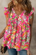 Load image into Gallery viewer, Ruffled Printed Surplice Cap Sleeve Blouse