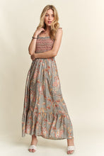 Load image into Gallery viewer, ADORA Smocked Printed Square Neck Tie Shoulder Cami Dress