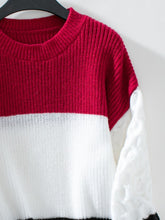 Load image into Gallery viewer, Color Block Round Neck Long Sleeve Sweater