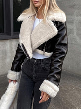 Load image into Gallery viewer, Collared Neck Long Sleeve Plush Cropped Jacket