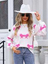 Load image into Gallery viewer, Bow Round Neck Dropped Shoulder Sweater