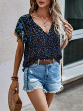 Load image into Gallery viewer, Printed Tie Neck Short Sleeve Blouse