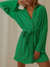 Load image into Gallery viewer, Tied Button Up Long Sleeve Dress