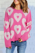 Load image into Gallery viewer, Pearl Detail Heart Round Neck Long Sleeve Sweater