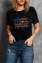 Load image into Gallery viewer, USA Rhinestone Round Neck Short Sleeve T-Shirt