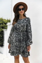 Load image into Gallery viewer, Animal Print Round Neck Balloon Sleeve Mini Dress