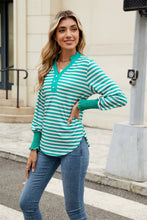 Load image into Gallery viewer, Contrast Striped Notched Long Sleeve Top