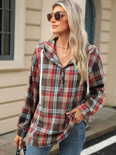 Load image into Gallery viewer, Drawstring Plaid Hooded Long Sleeve Top
