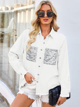 Load image into Gallery viewer, Raw Hem Button Up Long Sleeve Denim Jacket with Sequin Pockets