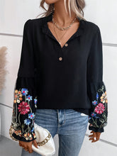 Load image into Gallery viewer, Embroidered Notched Long Sleeve Blouse