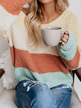 Load image into Gallery viewer, Color Block Round Neck Long Sleeve Sweater
