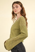 Load image into Gallery viewer, VERY J V-Neck Lace Detail Button Down Crop Ribbed Knit Top