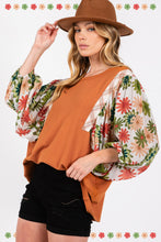 Load image into Gallery viewer, SAGE + FIG Full Size Printed Balloon Sleeve Contrast Top