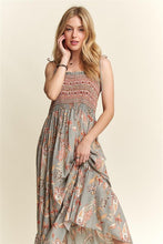 Load image into Gallery viewer, ADORA Smocked Printed Square Neck Tie Shoulder Cami Dress