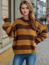 Load image into Gallery viewer, Contrast Striped Round Neck Long Sleeve Sweater