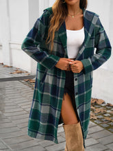 Load image into Gallery viewer, Plaid Long Sleeve Hooded Coat
