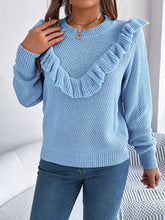 Load image into Gallery viewer, Ruffled Round Neck Long Sleeve Sweater