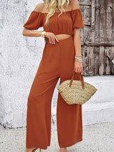 Load image into Gallery viewer, Cutout Off Shoulder Wide Leg Jumpsuit