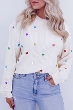 Load image into Gallery viewer, Heart Sequin Round Neck Long Sleeve Sweater