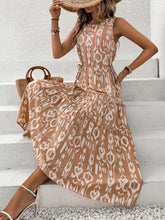 Load image into Gallery viewer, Frill Cutout Printed Round Neck Sleeveless Dress