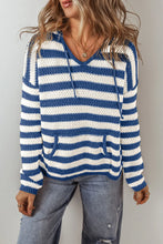 Load image into Gallery viewer, Drawstring Striped Long Sleeve Hooded Sweater